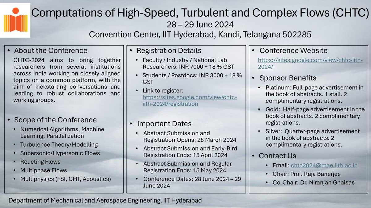 Join us at the #CHTC2024 Conference, Organized by The Department of #Mechanical and #AerospaceEngineering at #IITHyderabad, and present the 'CHTC' Topical Meeting on June 28-29, 2024!

For more details visit: sites.google.com/view/chtc-iith…