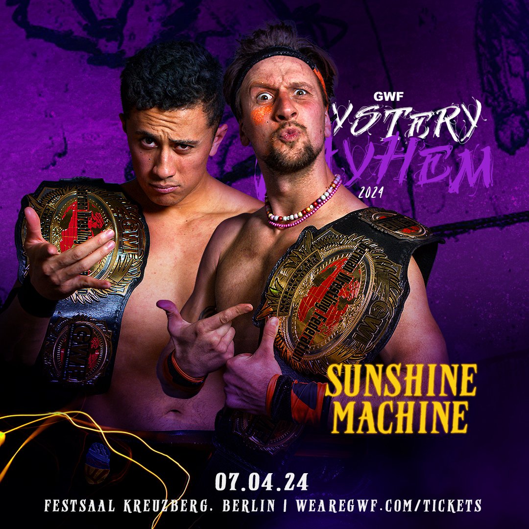 GWF MYSTERY MAYHEM | April 7th, 2024 The party never stops when @PureTKC and @ChuckMambo appear! The reigning GWF Tag Team Champions are ready for any challengers! ☀️ Get your tickets ☀️ WeAreGWF.com/tickets