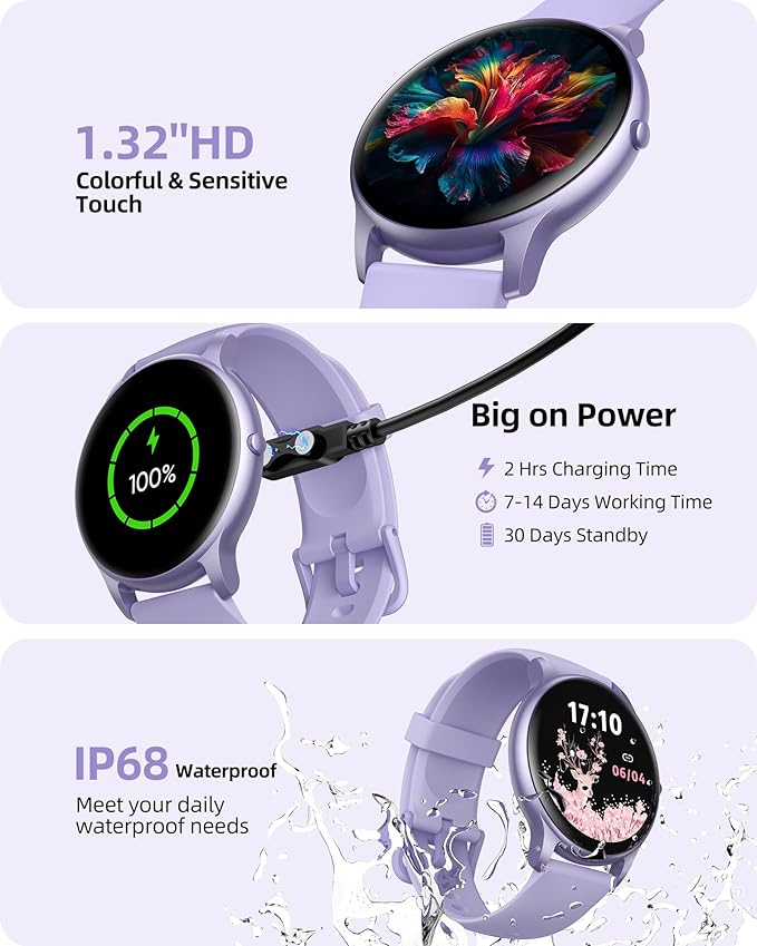 Pansonver Smart Watch for Women, Answer/Make
Calls, 1.32'' HD Fitness Tracker 100+ Sport Modes/Heart Rate/Blood Oxygen/Sleep Tracker/IP68 
#waterproof #fitness #watch #elegant #ultra 
#lightweight #long #batterylife #smartwatch