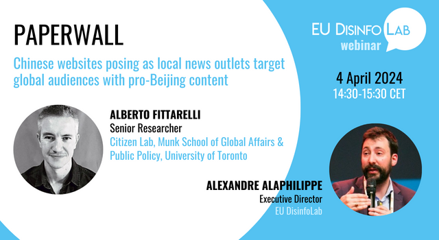 Join our this week's webinar and dive into the #PAPERWALL investigation that exposed a network of websites posing as local news, promoting Chinese interests. 🗓️ Thursday 4 April, 14:30 CEST 🦸 @albefittarelli, @citizenlab 🔗 us06web.zoom.us/webinar/regist…