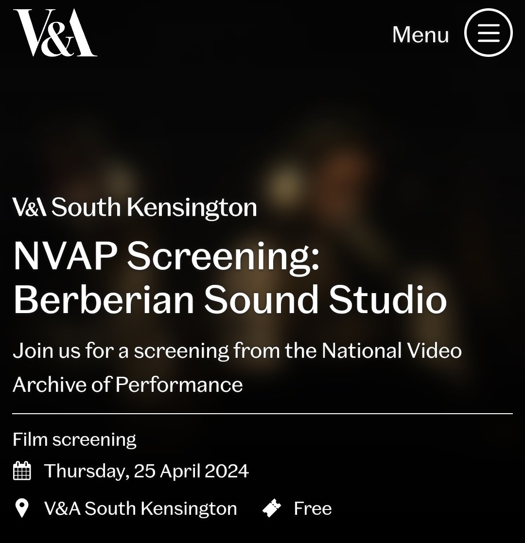 Thur 25 April: NVAP Screening: Berberian Sound Studio. Join us for a screening from the National Video Archive of Performance. vam.ac.uk/event/YEx5gElb…