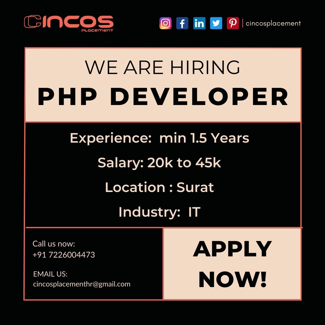Exciting opportunity for PHP Developers! Partner with the best IT placement company in Surat. 

Contact Us
Phone: +91 7226004473

#PHPDeveloper #SuratJobs #CodeLife #JobVacancies #ITJobPlacementConsultantInSurat #ITJobPlacementAgencyInSurat