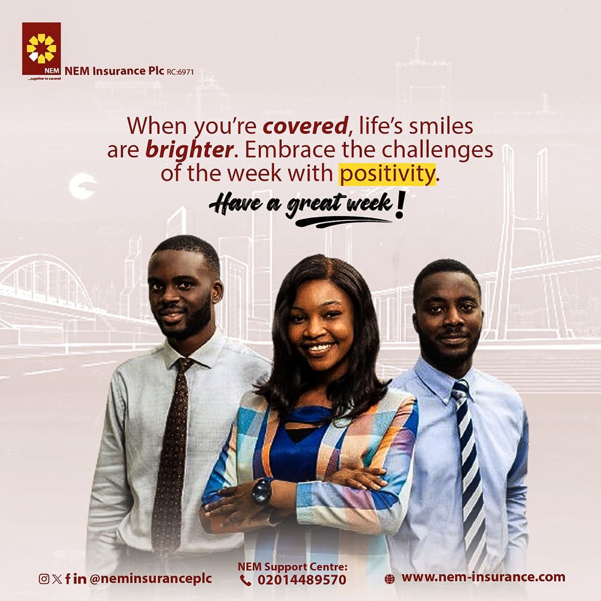 Protected and Covered, let’s tackle the week ahead with a smile and unwavering positivity! 💪 #MondayMotivation #NEMInsurancePlc #BeNEMSure