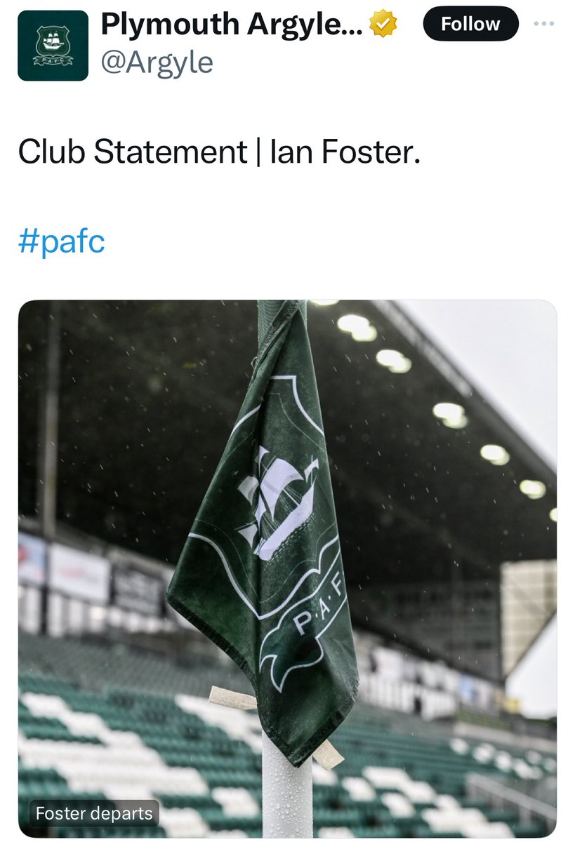 This masterful use of bokeh from Plymouth is reminiscent of Richter, giving the sad corner flag denoting end of the Foster era a somewhat solitary, almost military, feel. If this doesn’t bring tears to the eyes are you even human? Spectacular! 9/10 #pafc
