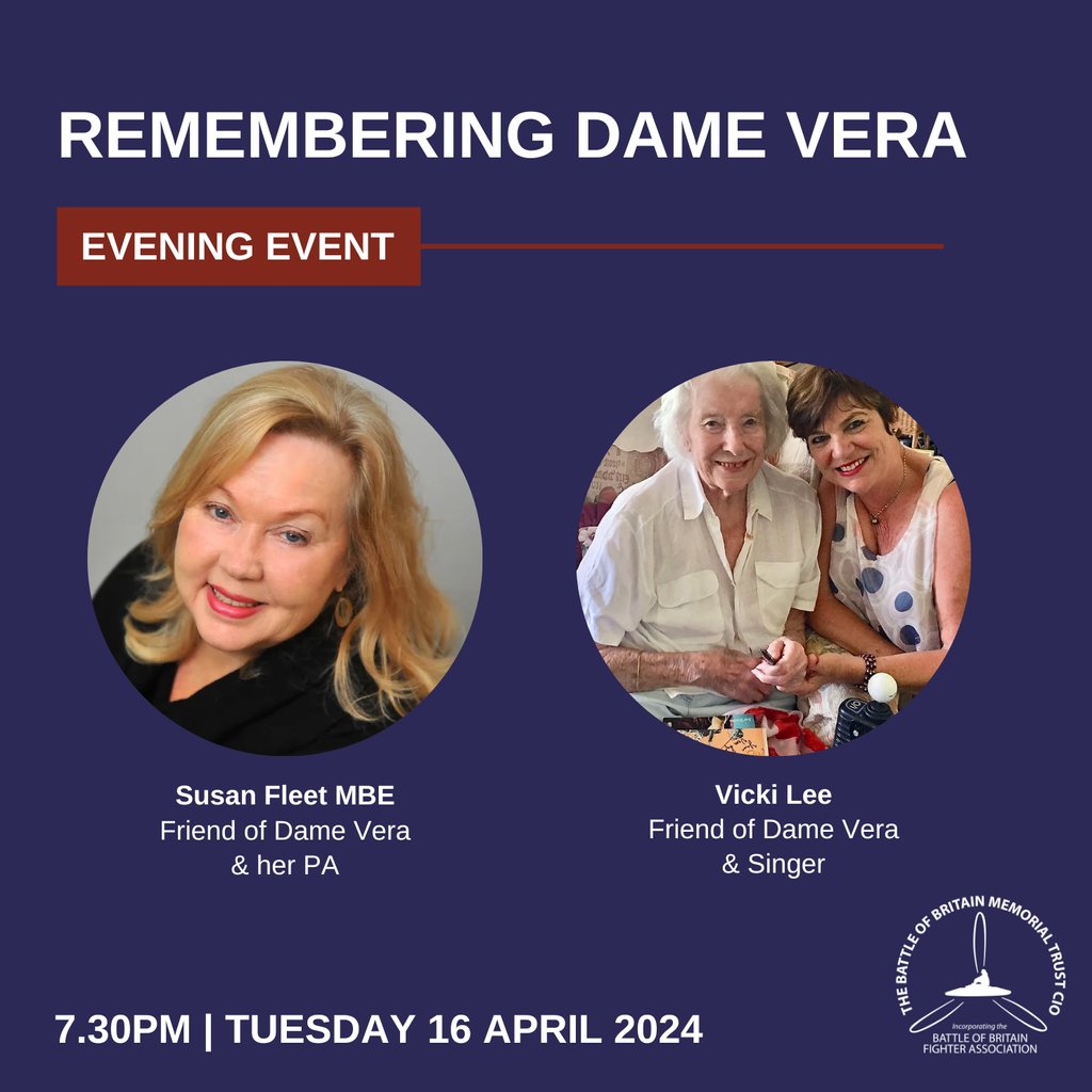 There's still time to join our tribute evening at the Memorial, honouring Dame Vera Lynn 🎶 On 16 April, Susan Fleet MBE, Dame Vera's close friend, shares captivating tales, followed by Vicki Lee's incredible Vera Lynn Show. Book your £50 ticket now by calling 01732 870809 📞