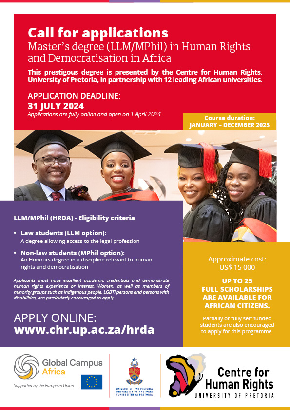 Calling outstanding students to become part of this amazing African human rights network! ⛔Application deadline: 31 April 2024 Visit chr.up.ac.za/hrda to apply! #HRDA #HumanRightsEducation #HumanRightsInAfrica