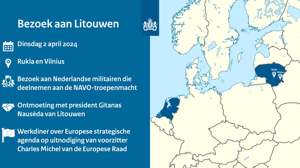 Vandaag ben ik in Litouwen. Op uitnodiging van @eucopresident Charles Michel heb ik hier vanavond een werkdiner met Europese collega’s met als centraal onderwerp de Europese strategische agenda. Eerder op de dag bezoek ik de Nederlandse militairen die deelnemen aan de…