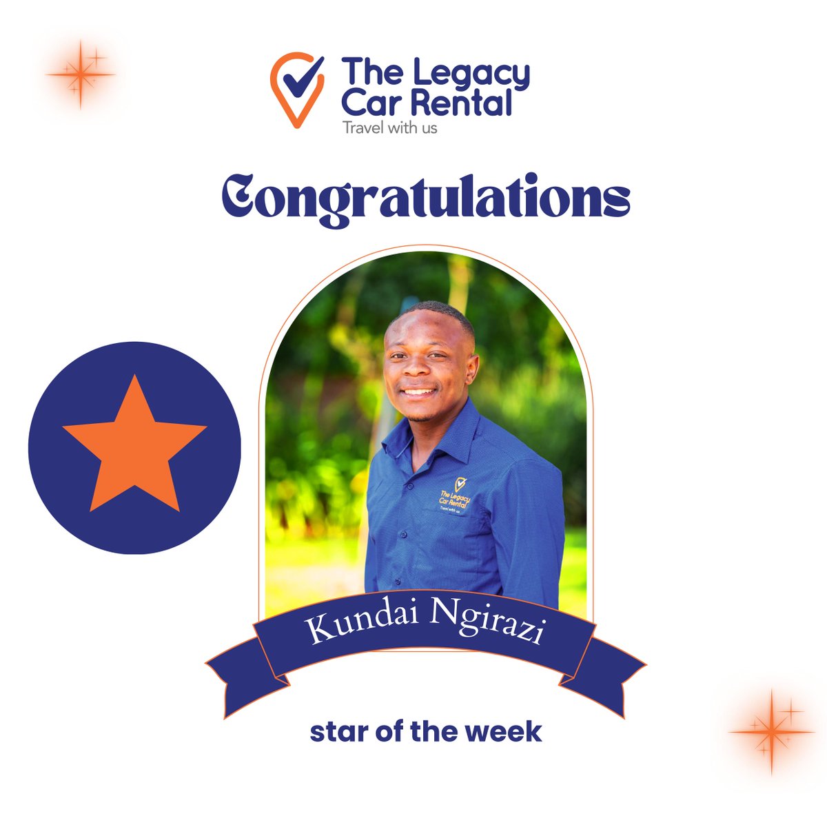 Congratulations to Kundai Ngirazi, our shining star of the week! Keep up the fantastic effort & continue to make a difference at The Legacy. Travel with us and experience the excellence that Kundai brings to our team. #staroftheweek #TheLegacy #travelwithus #EmployeeAppreciation