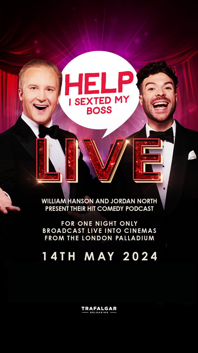 Help I Sexted My Boss Live is being broadcast live from the London Palladium into cinemas across the UK, Ireland & Europe for one night only. 

Tickets go on sale next Tuesday so round up your G&Diva gang and get ready for #SextedLive at the cinema!

sextedmyboss.com/cinema