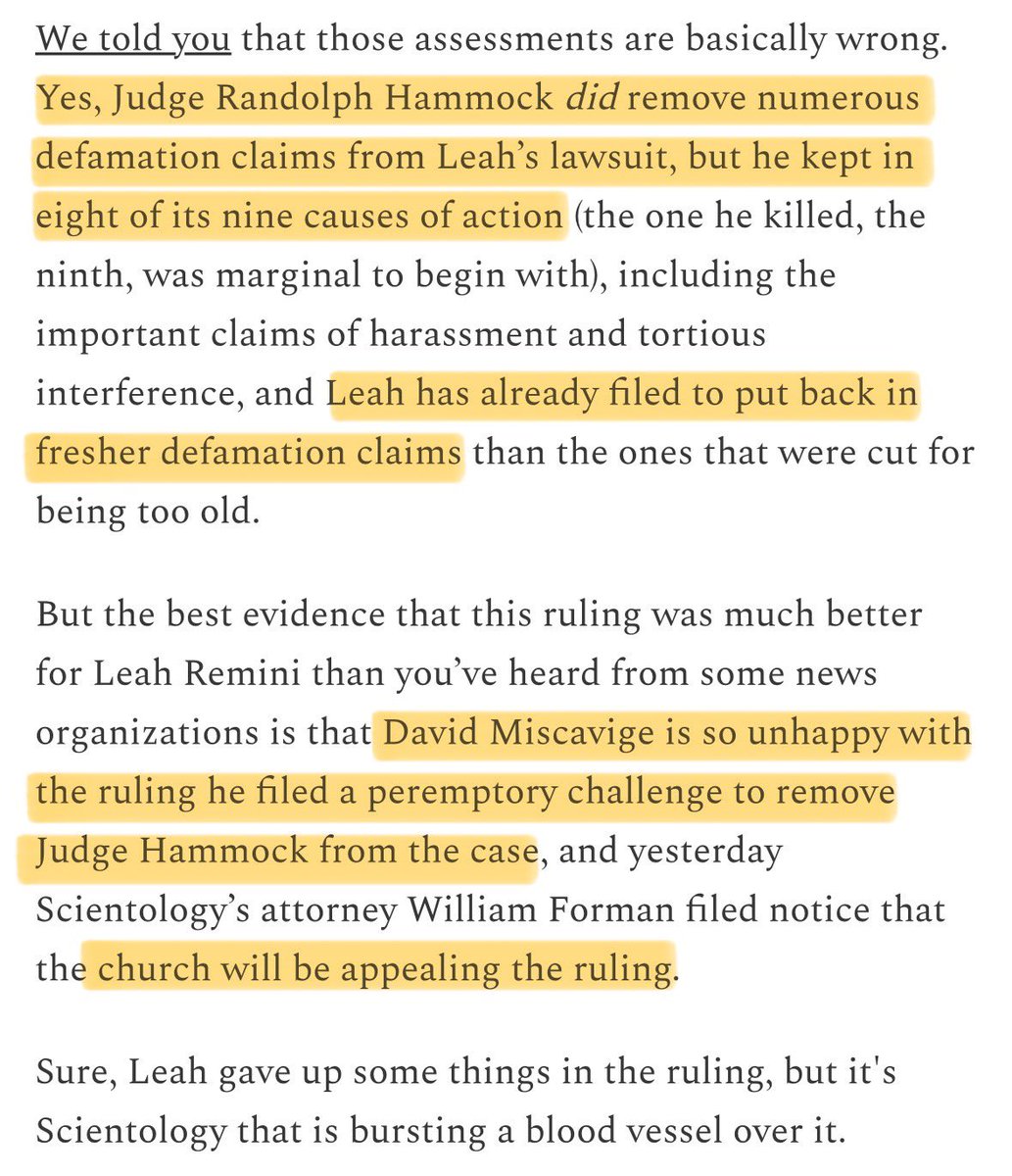 *This remains a problematic lawsuit for Scientology. Pretty amusing to see Karin Pouw, CoS' spokesperson, tell the Courthouse News that this was 'a resounding victory for the Church.' It wasn’t a resounding victory & Scientology has now confirmed that with their plans to appeal.*
