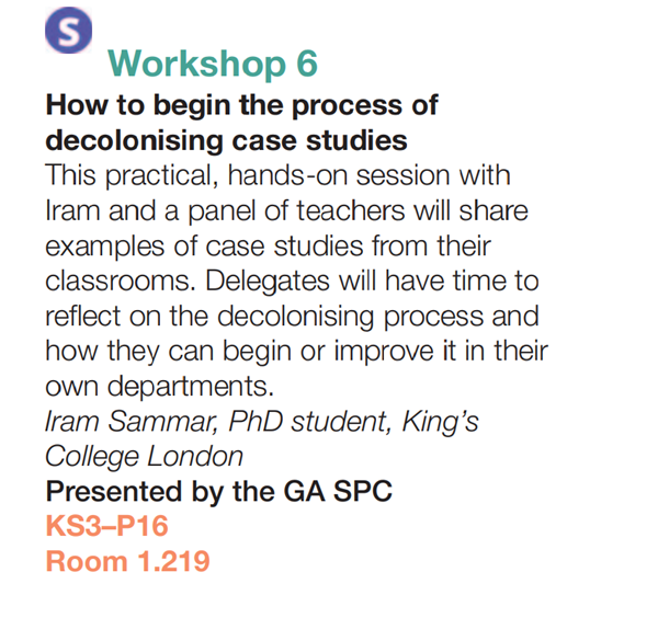 It is a great privilege to be joined by @HopeNTeach and Izzy Wood, two amazing teachers to demonstrate 'how to begin the process of #decolonisng case studies.' Friday 5 April 11:45am - do come along and share your thoughts and questions - learning together #GAConf24