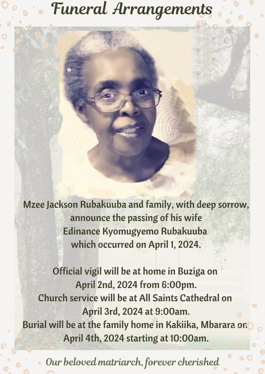 The Lord gives and the Lord has taken away,blessed be the name of the lord. Job1.21 Farewell Aunt Mukulu. You lived a full life.