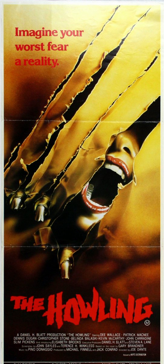 Australian movie poster for #TheHowling (1981 - Dir. #JoeDante) #DeeWallace #PatrickMacnee #JohnCarradine #BelindaBalaski #ChristopherStone