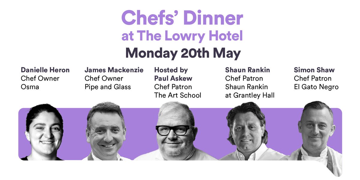 Join us for an unforgettable evening @thelowryhotel in May. Indulge in 4 mouthwatering courses by Danielle Heron @JamesMackChef @ShaunRankin & @shortieshaw hosted by the one&only @porkyaskew Get your tickets & make a difference: ow.ly/MTGh50QUVVV