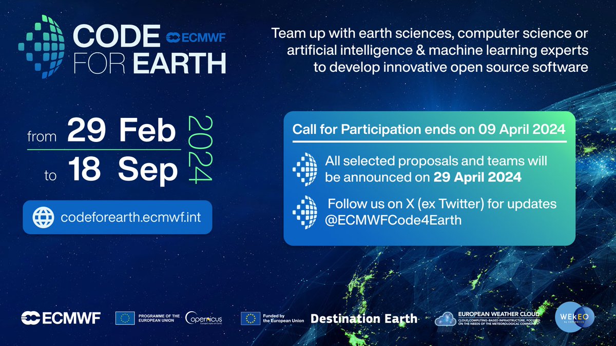 Code for Earth 2024 Challenges
github.com/ECMWFCode4Eart…

#earthobservation #spacedata #satellitedata #MLB 

1/2