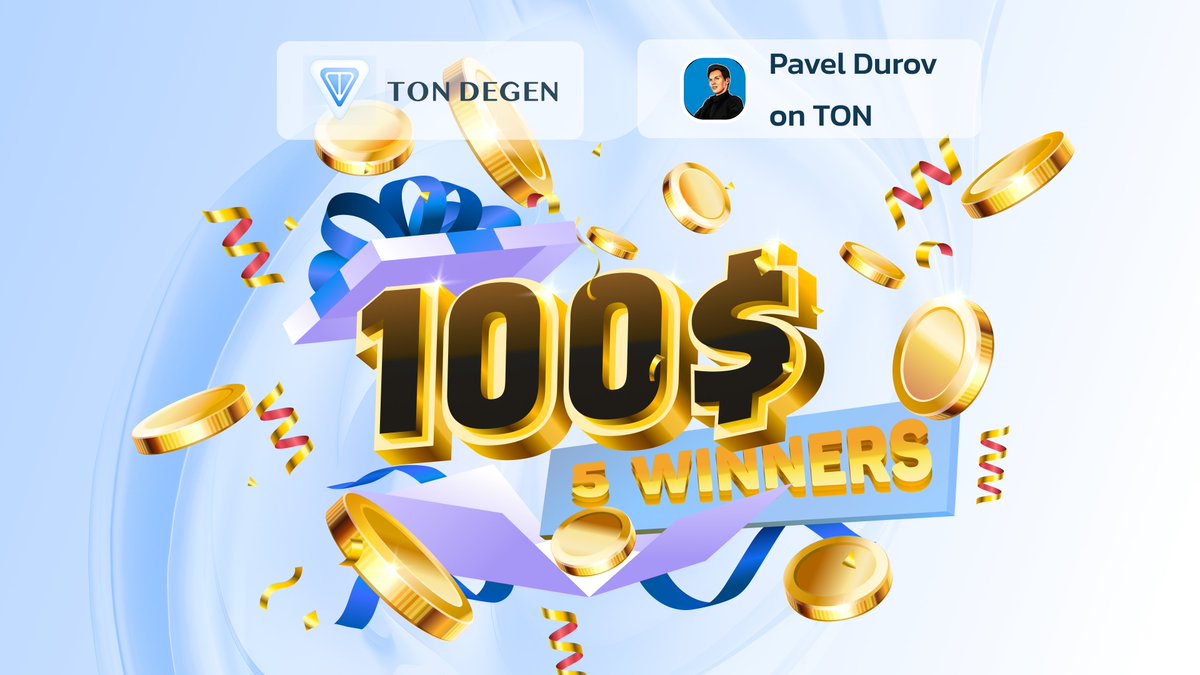 DegenonTON's tweet photo. GIVEAWAY EVENT: TON Degen 🤝 @PavelDurovOnTon 

🎁 $100 worth in $TON  for 5 winners 

How to become winners 👇
1⃣ Follow @DegenonTON & @PavelDurovOnTon  
2⃣Like, retweet and tag 3 friends 
3⃣Comment your #TON wallet 👇

Enjoy the event and take reward sponsored by @PavelDurovOnTon 

#TONdegen #Giveaways