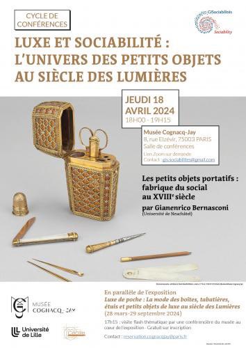 It’s time to register for the first talk of our new cycle @museecognacqjay on April 18 at 6 PM, with Gianenrico Bernasconi : ‘Les petits objets portatifs : fabrique du social au XVIIIe siècle’. Also via Zoom. Details available on gis-sociabilites.org/gis-talk-les-p…