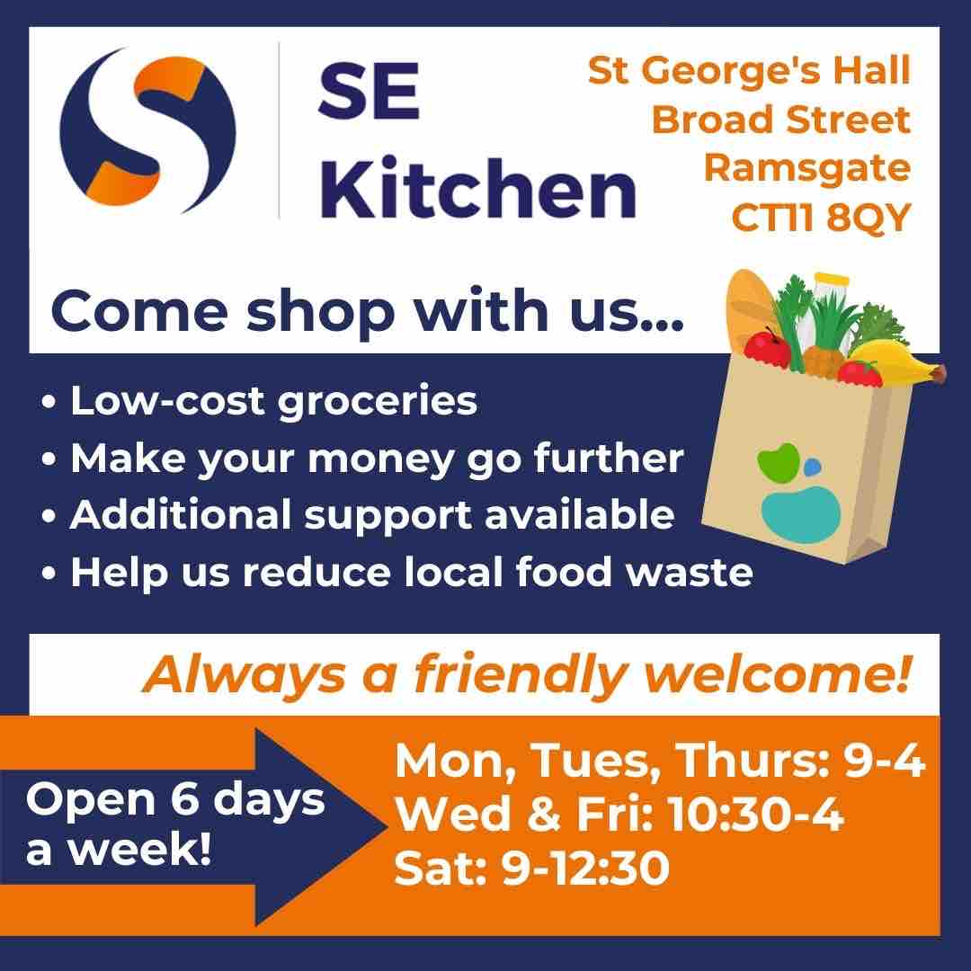 We’re back to regular opening hours from today at SEKitchen community shop 😊 We hope to see you for your cut-price groceries soon! 🛒 Please us spread the word to others who may benefit from using our Ramsgate food shop. - No registration required. 👌🏽