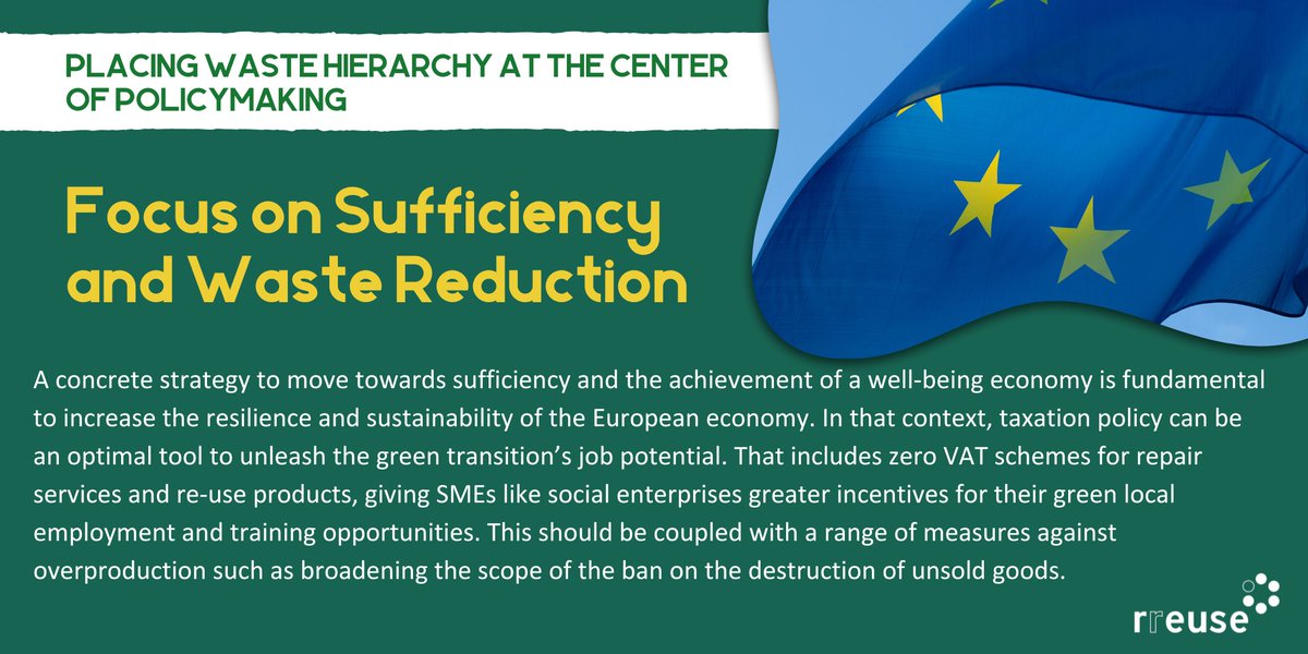 The EU #WasteHierarchy clearly points to waste prevention and preparation for #reuse as activities with the most positive spillover effects. ✅Staying true to this hierarchy can guide us to a more resilient and #sustainableeconomy Read our manifesto 👉t.ly/DH-Vj