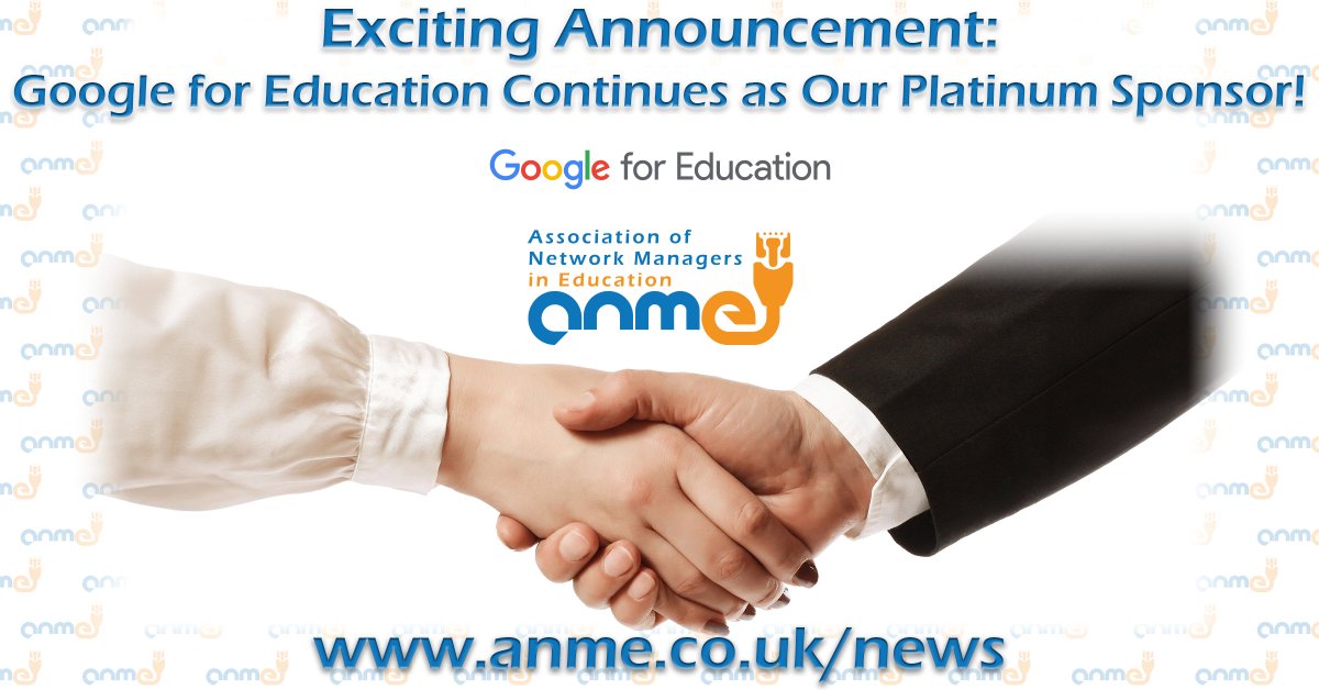 Thrilled to announce 🎉 <a href="/GoogleForEdu/">Google for Education</a> is renewing as our Platinum Sponsor for another year! 🚀 Get ready for more insights &amp; opportunities. Plus don’t miss our 100th meeting at the Google IT Admin Summit, 14th June in London! #ANME #EdTech #networking
anme.co.uk/news-updates/n…
