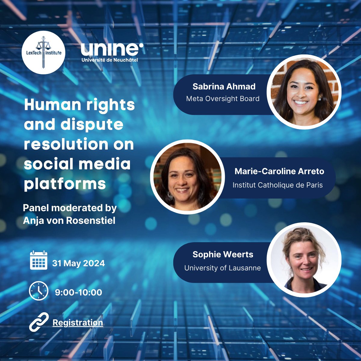 𝐂𝐨𝐧𝐟𝐞𝐫𝐞𝐧𝐜𝐞: 𝐃𝐢𝐬𝐩𝐮𝐭𝐞 𝐑𝐞𝐬𝐨𝐥𝐮𝐭𝐢𝐨𝐧 𝐨𝐧 𝐒𝐨𝐜𝐢𝐚𝐥 𝐌𝐞𝐝𝐢𝐚 𝐏𝐥𝐚𝐭𝐟𝐨𝐫𝐦𝐬

✨Meet our first panel of speakers who will speak about human rights and dispute resolution on social media platforms✨

Register now: lnkd.in/eZdw-Y9i