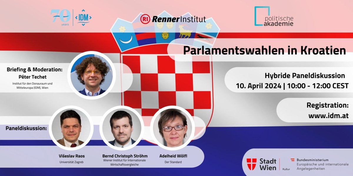 Looking forward to participate in a panel discussion as @wiiw_ac_at Country Expert @IDMVienna on #April10 about the next parliamentary election in #Croatia and Croatia's #economic development. For all #Germanspeakers: the discussion will be streamed live! idm.at/events/parlame…