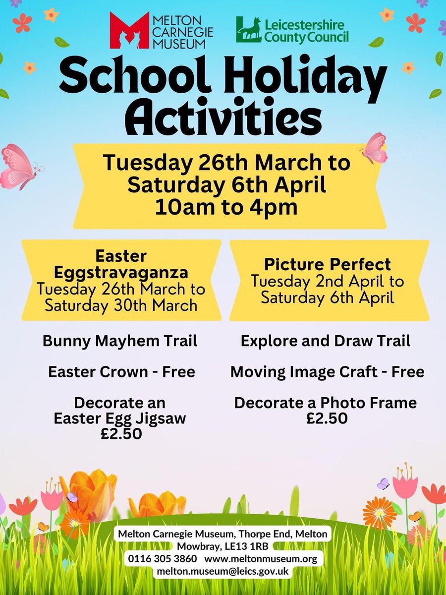 It’s week 2 of the school holidays & the Museum is open again this week with a Picture Perfect range of crafts & activities. Open 10am til 4pm, no need to pre-book #meltonmuseum #meltonmowbray #easterholidays #EasterHolidays2024 #crafts #activitiesforkids #familyentertainment