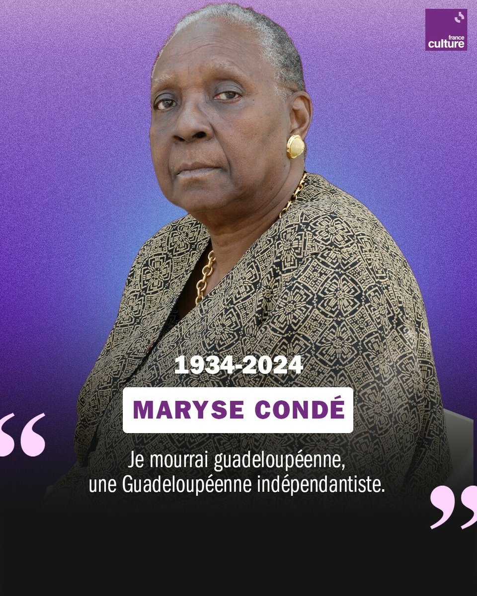 L'écrivaine Maryse Condé est morte. Elle avait 90 ans. Cette grande voix de la littérature française contemporaine est l'autrice d'une œuvre riche et multiple, traversant les genres littéraires et les continents. Nous lui avions consacré 4️⃣ émissions
➡️ l.franceculture.fr/XCe