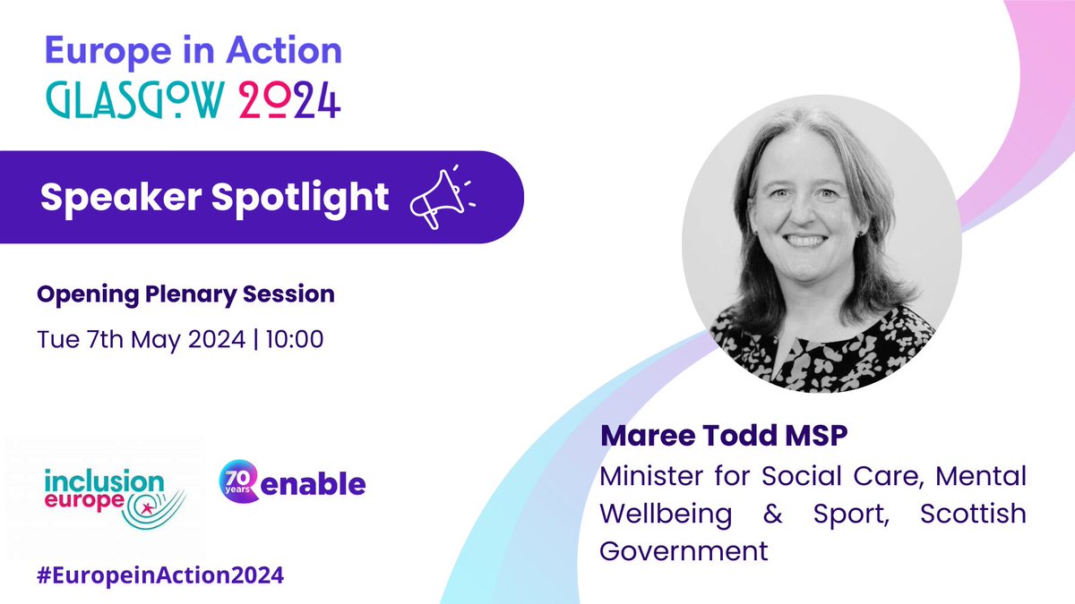 📢 Speaker Spotlight 📢

Maree Todd MSP, Minister for Social Care, Mental Wellbeing and Sport, is one of a number of high profile speakers at the Opening Plenary Session #EuropeinAction2024 in May during #ScotLDWeek24.

View the programme here &amp; book: bit.ly/3PyzMV1