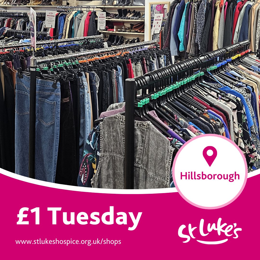 Quick reminder! Our £1 sale is back today at our #Hillsborough Clearance shop! Don't miss out on snagging yourself an amazing deal – everything in our store is just £1! #CharityRetail