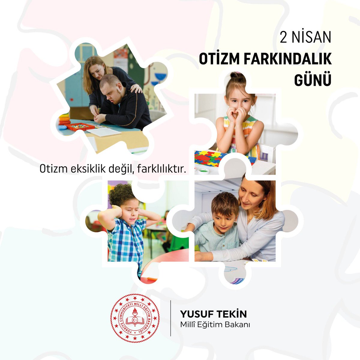 Bugün 2 Nisan Dünya Otizm Farkındalık Günü.

Özel eğitime gereksinim duyan öğrencilerimizin farklı alanlardaki gelişimlerini desteklemek, onları gelecek yaşama hazırlayarak güçlü kılmak, maarif anlayışımızın önemli bir parçasıdır. Yaptığımız her çalışmayı bilginin ve bilimin