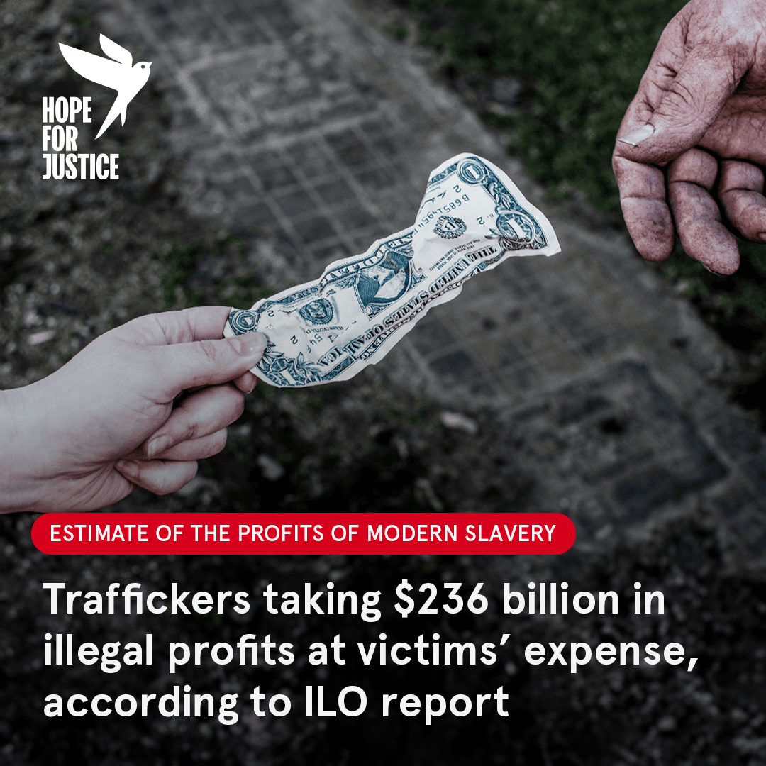 Last year Hope For Justice published our updated estimate of the total amount of illicit profits made by human trafficking and modern slavery. Read more about this year's report by ILO: hopeforjustice.org/news/trafficke…