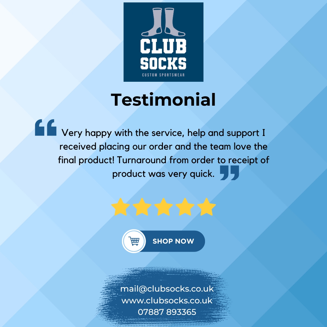 ClubSocks's tweet image. Testimonial Thursday!
It's great to hear from happy customers.  Share your experience today too!
Order your bespoke socks today for your sports team!

#bespokekit #sportssocks #sportskit #sportsteam #schoolsports #universitysports #bespokesocks #football #rugby #hockey