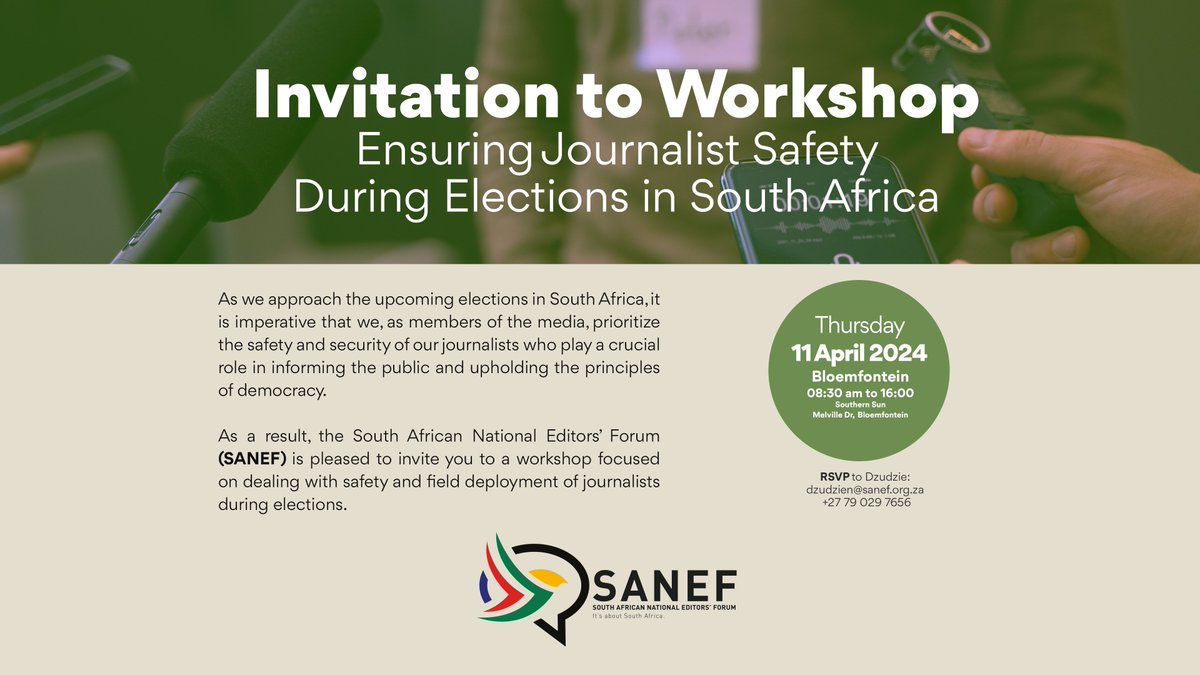 Media Invitation As we approach the upcoming elections in South Africa, it is imperative that we, as members of the media, prioritize the safety and security of our journalists who play a crucial role in informing the public and upholding the principles of democracy.