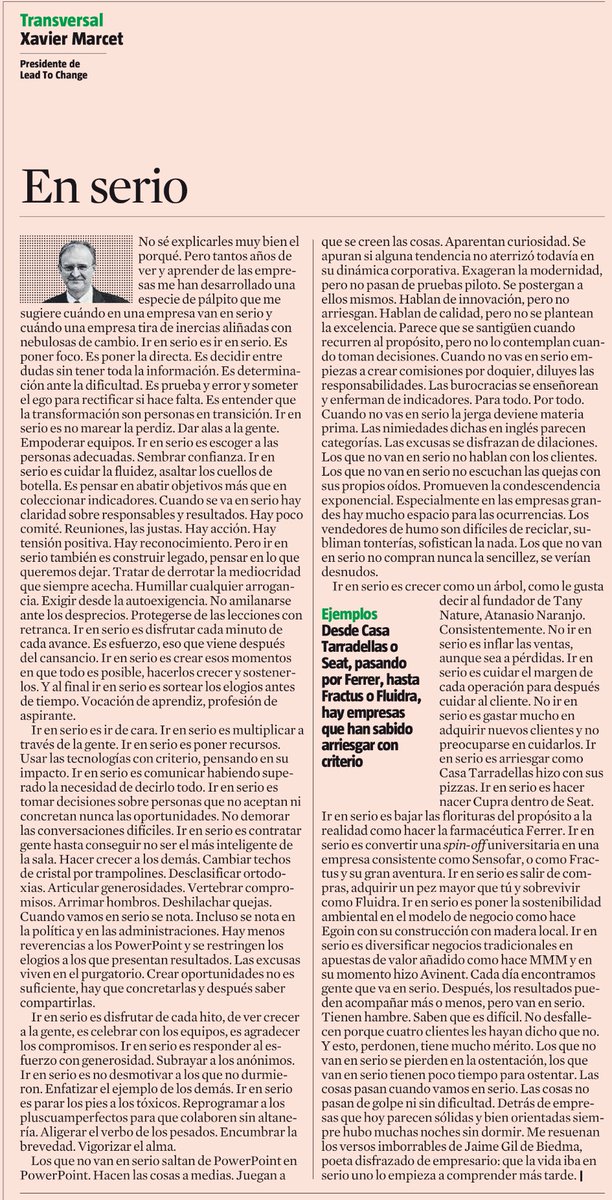 Los que no van enserio se pierden en la ostentación, los que van en serio tienen poco tiempo para ostentar. Las cosas pasan cuando vamos en serio, no pasan de golpe ni sin dificultad. Detrás de empresas que parecen sólidas siempre hubo muchas noches sin dormir!! @XavierMarcet