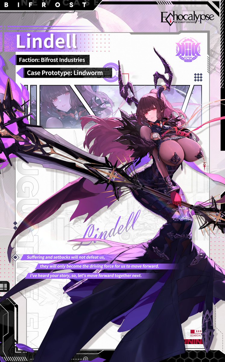 Echocalypse_EN's tweet photo. //#CaseIntroduction
■Lindell (cv.#OharaSayaka #大原さやか)
■Bifrost Industries
Lindell is a friend from the time when the Awakener was in the orphanage and she's now the current Minister of Defense of Bifrost.
#EchocalypseTSC https://t.co/dv7Qracmq2