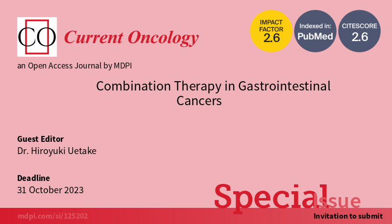 🏆 Happy to share the Special Issue 'Combination Therapy in Gastrointestinal Cancers' led by Dr. Hiroyuki Uetake. 👏 14 papers have been published! mdpi.com/journal/curron…