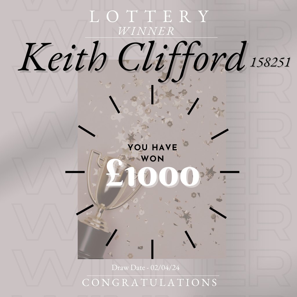 DLEVDerby's tweet photo. Congratulations to this weeks lottery winner - Keith Clifford  - Chance Number 158251 🥳

Congratulations Keith! 🎉

Leisure members have a chance to win every fortnight. The next draw will be on Monday 15th April. https://t.co/BLendy7zDT