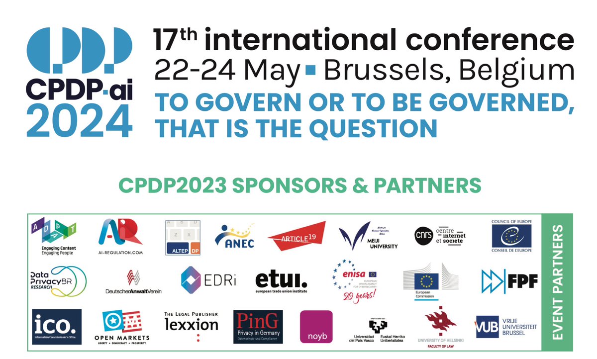 AI_Regulation's tweet image. 🚀 Regulating Generative AI: From the #GDPR 📜 to the #AIACT 🌐. Mark your calendars! 📅

@AI_Regulation @MIAI_UGA are thrilled to host an engaging @CPDPconferences panel led by @TC_IntLaw, wth esteemed speakers from @CNIL @OpenAI @Google @wilsonsonsini 🌟
🗓️ Wed 22/05 #CPDP2024