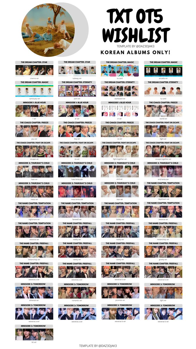 투바투 TOMORROW X TOGETHER OT5 Photocard Wishlist Template! Korean