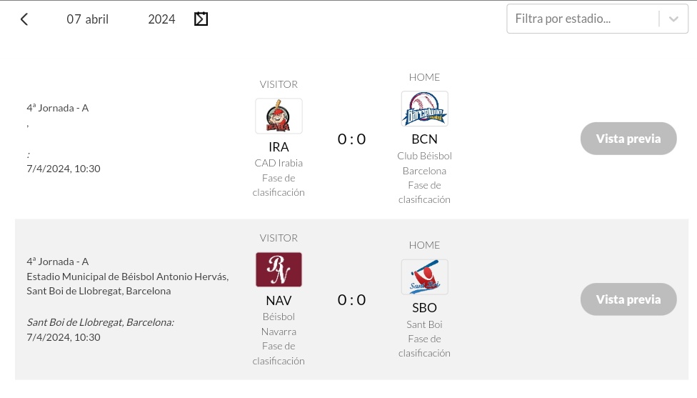 🪧 𝐒𝐩𝐚𝐧𝐢𝐬𝐡 𝐁𝐚𝐬𝐞𝐛𝐚𝐥𝐥 𝐋𝐞𝐚𝐠𝐮𝐞 𝟐𝟎𝟐𝟒
🎟 Jornada #️⃣4️⃣
🍿 Partidos

#SBL #SBL2024 #SpanishBaseballLeague