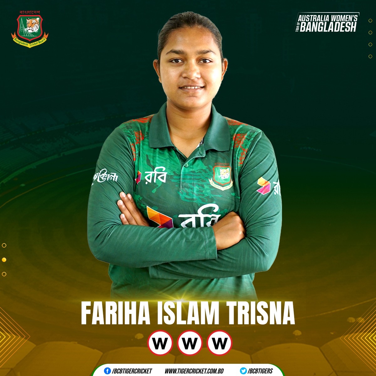 Fariha Trisna shines with her second T20i hat-trick 👏💥 #BCB #Cricket #BANWvAUSW #LiveCrcket #HomeSeries #T20Iseries #womenscricket