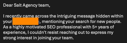 Reza Moaiandin (@moaiandin) on Twitter photo Nine years ago, I left a number of easter eggs around the <a href="/salt_agency/">SALT.agency | Tech SEO</a> website. Now, after years of lying in wait, the first one of 3 has finally been found! Nine years ago, I left a number of easter eggs around the <a href="/salt_agency/">SALT.agency | Tech SEO</a> website. Now, after years of lying in wait, the first one of 3 has finally been found!