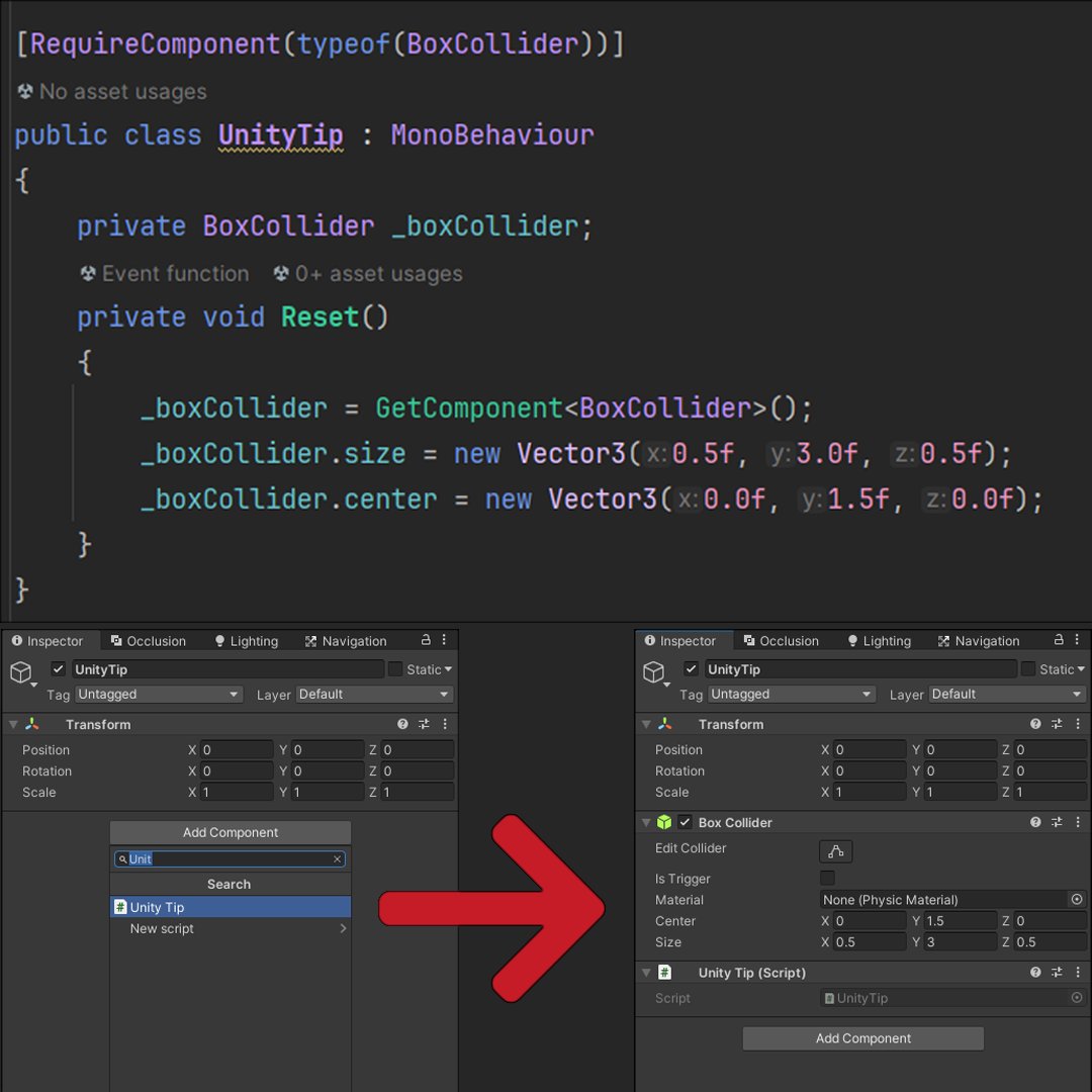BinaryImpactG's tweet image. #Unitytips
You can use the Reset function to always set up GameObjects in the same way.
Reset is called when you select it from the context menu and when a component is added.
Use it to fill components with default values.
#GameDev #indiedev
