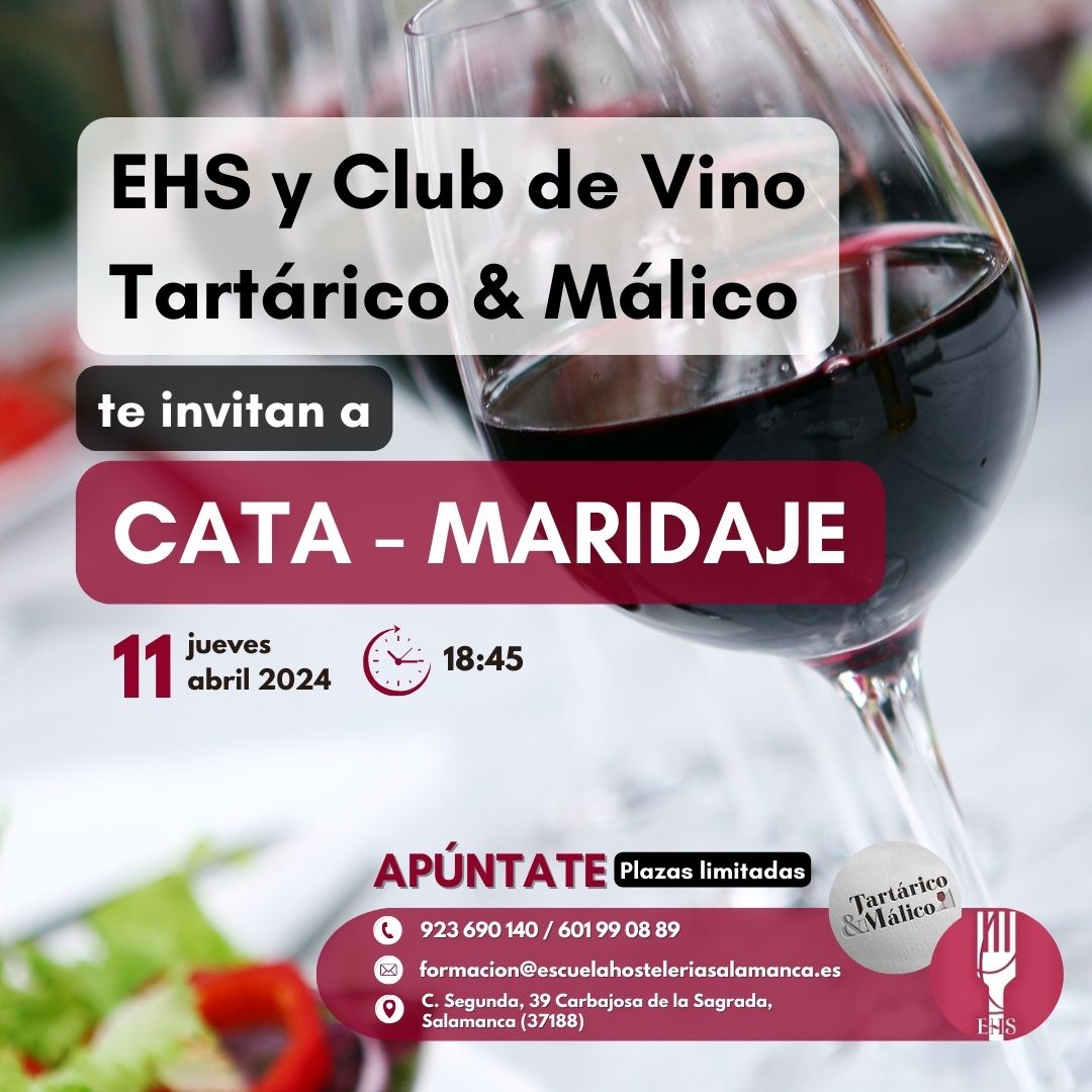 📢 #teamEHS, de conjunto con el Club de Vino Tartárico &amp; Málico, te invita a participar en una sorprendente CATA-MARIDAJE 🍷el jueves 11 de abril

✍️ Reserva tu plaza y disfruta de esta experiencia con nosotros 😉

#Cata #maridaje #maridajeperfecto #Vinos