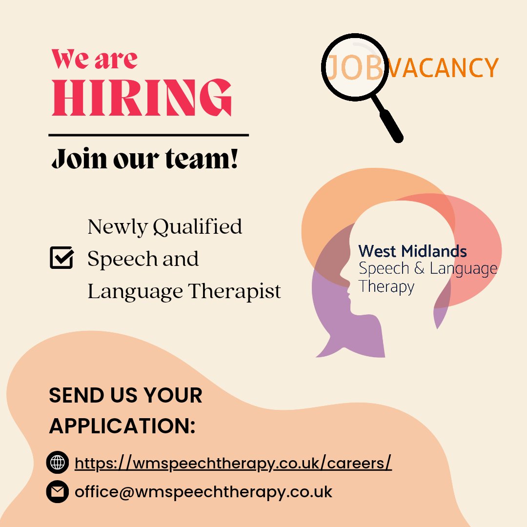 Reminder ‼️‼️ 

We have an exciting opportunity for an #SLT2be to join WMSLT as an #NQPslt 🤗 

Closing date 12th April. Start date 2nd Sept.

Apply now: wmspeechtherapy.co.uk/transform-live…

@SLTatBCU @BCUHELS @BCUSALTSOC  #SLCNjobs @NAPLIC

(WMSLT is currently on break until 8th April ☀️)