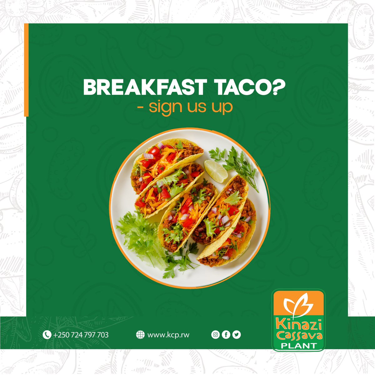KinaziLtd's tweet photo. Happy Taco Tuesday!
Being a morning person starts with a great breakfast use Kinazi cassava flour for the most delicious taco shells.
#KinaziCassavaFlour #YourGoToFlour #Rwot #RwoX https://t.co/ji7Lr1jeXT