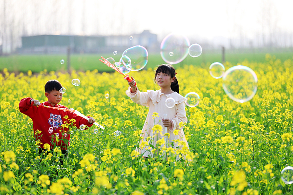 LinyiOfficial's tweet photo. In #Linyi's Dagaozhuang village, rapeseed flowers bloom as children frolic and play in the fields. It's a picturesque scene of rural joy and springtime delight. #SpringInLinyi https://t.co/Kcrz1xghDL