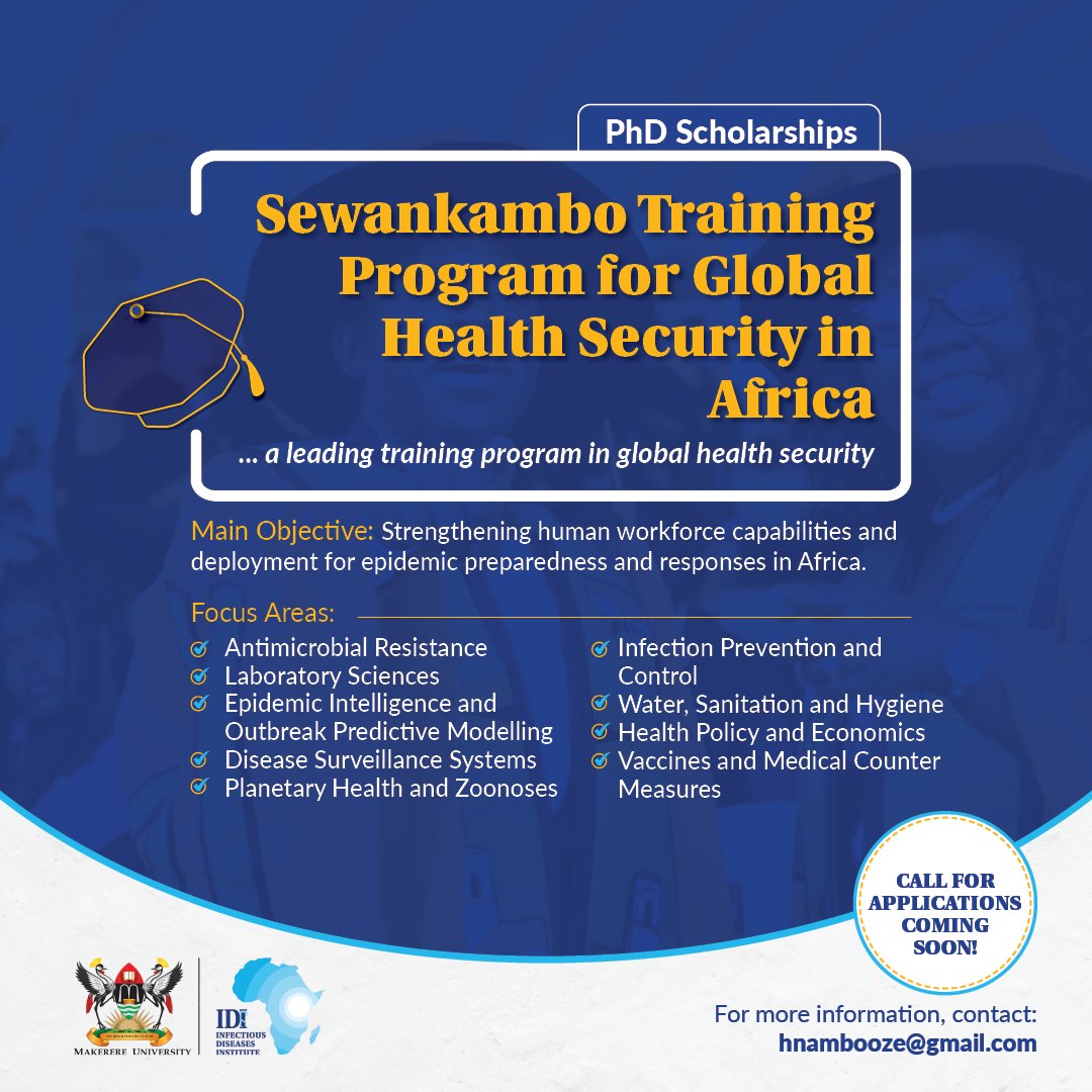 Something new, big & exciting is #ComingSoon! Watch out for a call for #PhD applications on the Sewankambo Training Program for Global Health Security in Africa. Check for updates on this via @IDIMakerere & THRiVE's socials & #website. BE THE FIRST TO KNOW! #AcademicTwitter