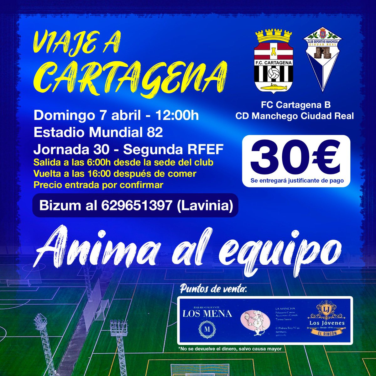 <a href="/CDManchegoCReal/">Club Deportivo Manchego</a> nos vamos a Cartagena, no dejes al equipo solo!!!